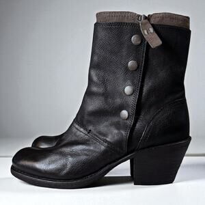 Luxury Rebel Ankle Boots Womens Black Leather Side Button Zip Steampunk Sz 37.5